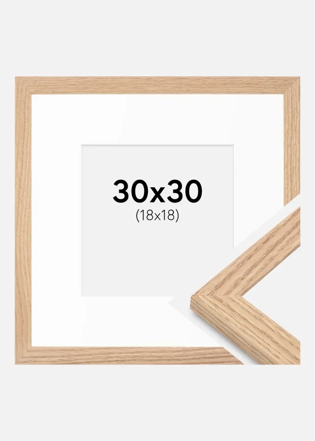 Ramme Tidlös Massiv Eg 30x30 cm - Passepartout Hvid 19x19 cm