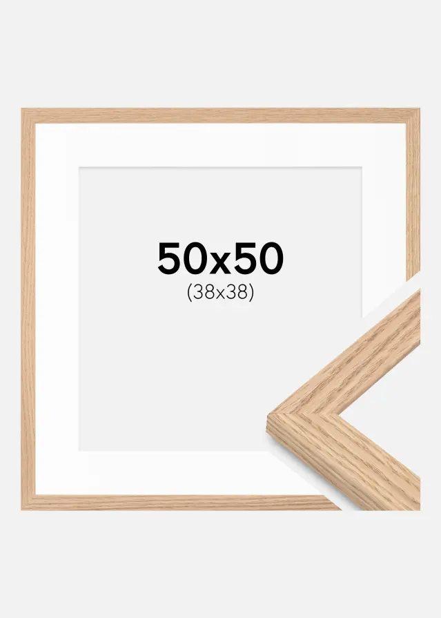 Ramme Tidlös Massiv Eg 50x50 cm - Passepartout Hvid 39x39 cm