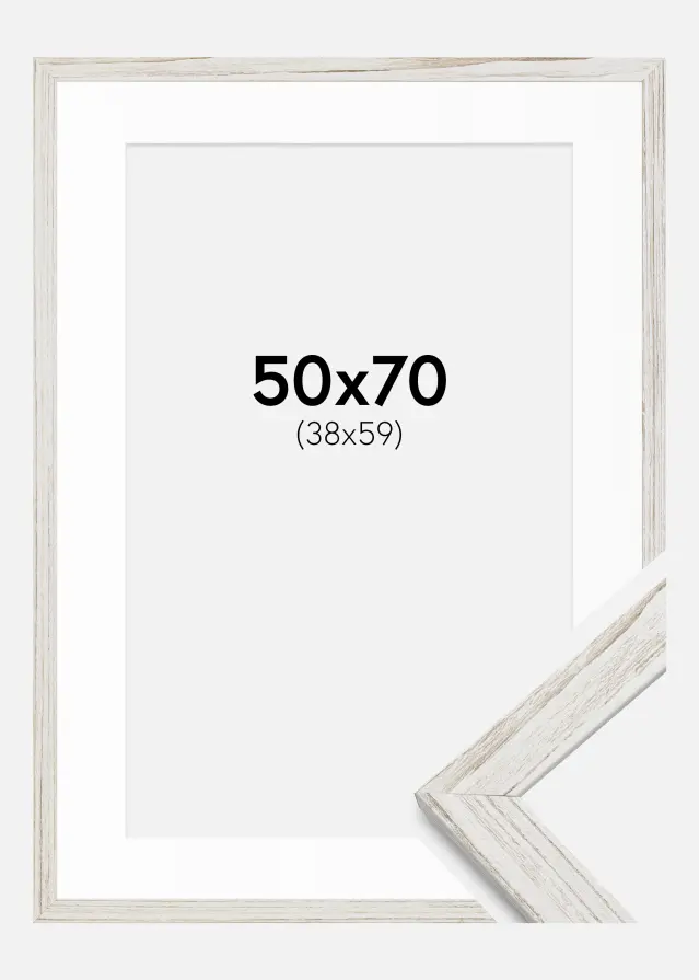 Ramme Stilren Vintage hvid 50x70 cm - Passepartout Hvid 39x60 cm