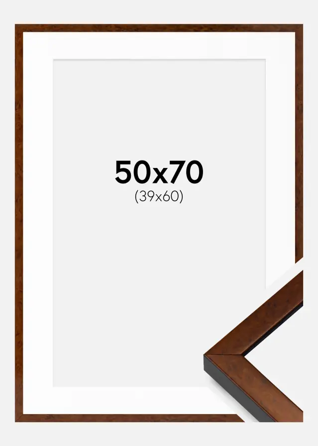 Ramme Ares valnød 50x70 cm - Passepartout Hvid 40x61 cm