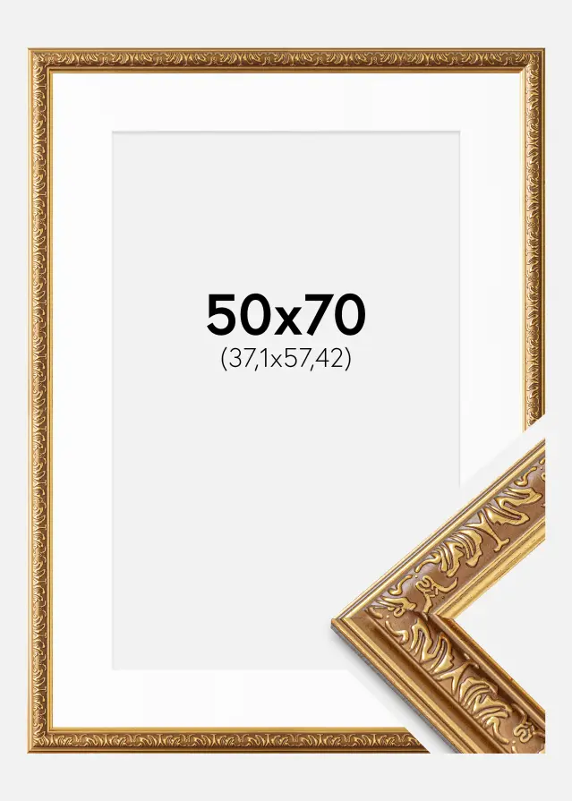 Ramme Swirl Guld 50x70 cm - Passepartout Hvid 15x23 inches