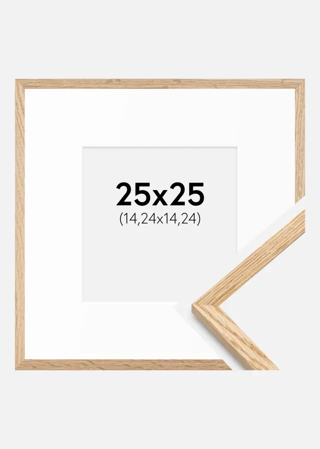 Ramme Tynd Eg 25x25 cm - Passepartout Hvid 6x6 inches