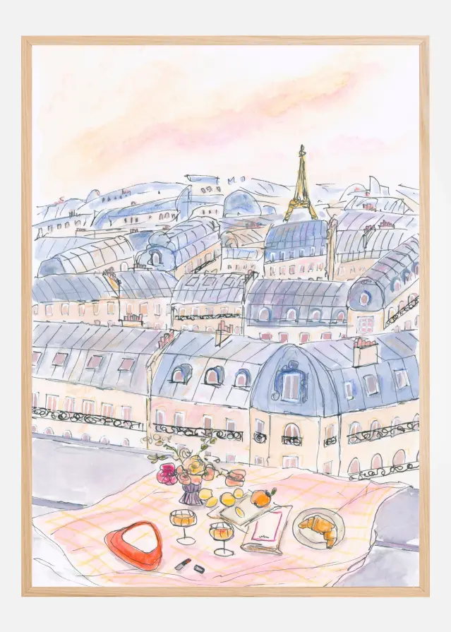 Parisian Rooftop Picnic With Eiffel Tower Views Plakat