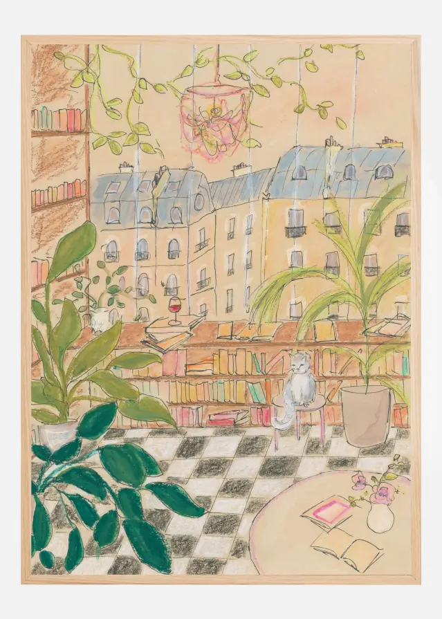 Antique Parisian Book Store Cat Plakat