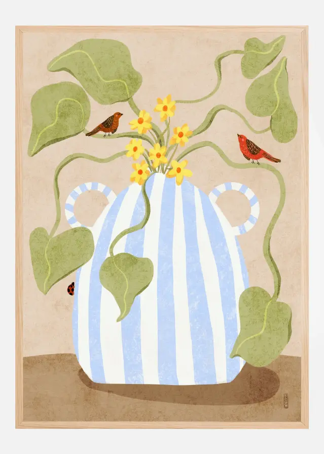 Leaves In a Pot With Birds Plakat