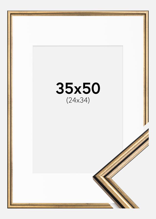 Ramme Horndal Guld 35x50 cm - Passepartout Hvid 25x35 cm