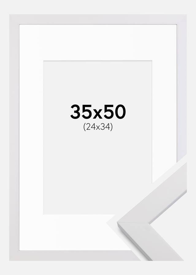 Ramme White Wood 35x50 cm - Passepartout Hvid 25x35 cm