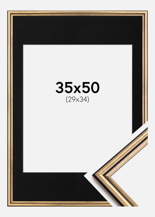 Ramme Horndal Guld 35x50 cm - Passepartout Sort 30x35 cm
