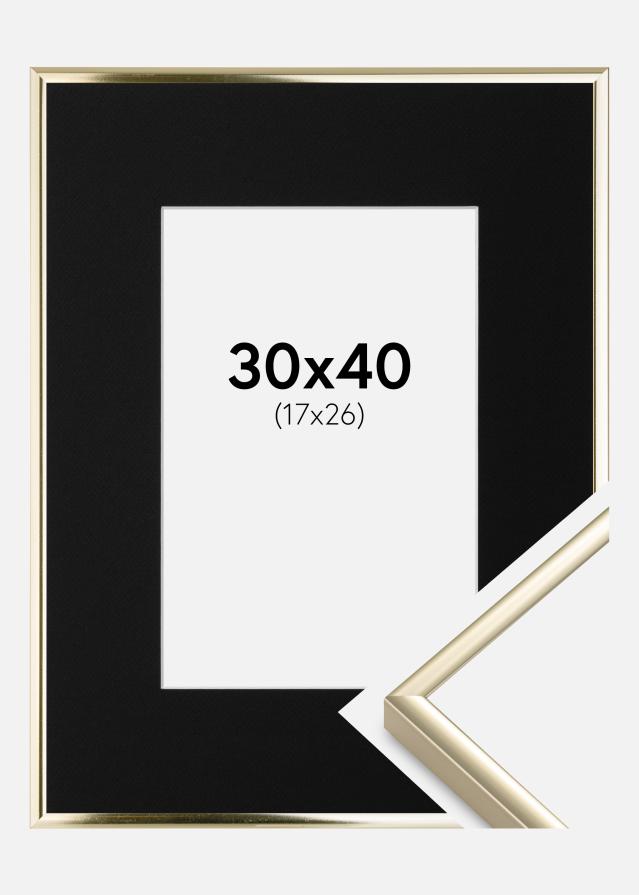 Ramme Aluminium Blank Guld 30x40 cm - Passepartout Sort 18x27 cm