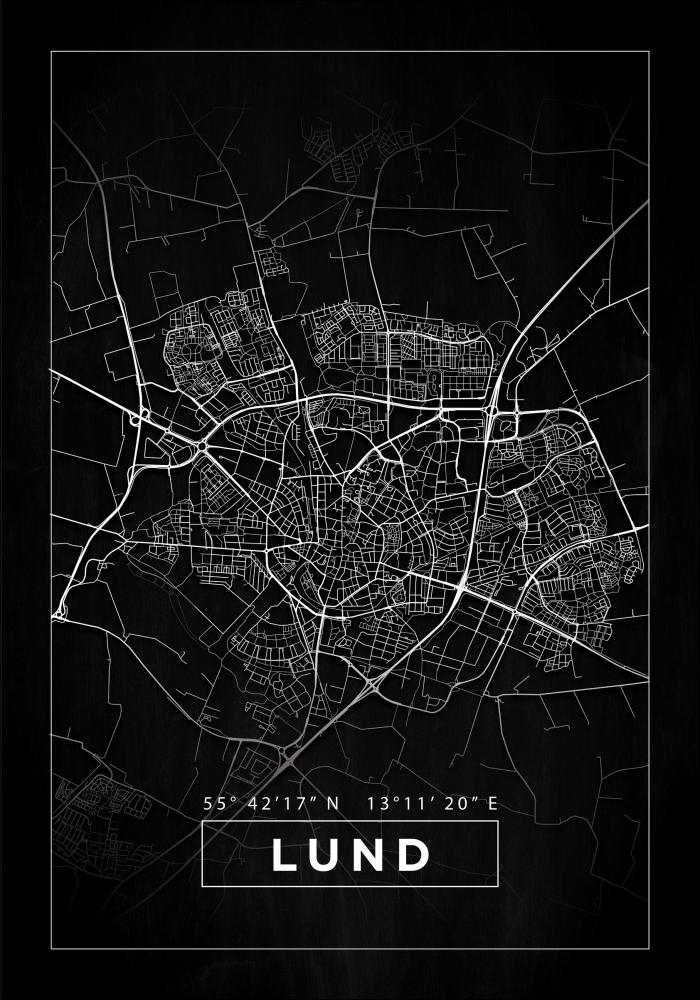 Kort - Lund - Sort Plakat