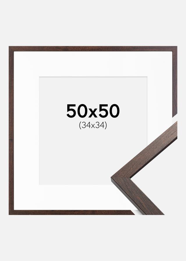 Ramme Trendy Valnød 50x50 cm - Passepartout Hvid 35x35 cm