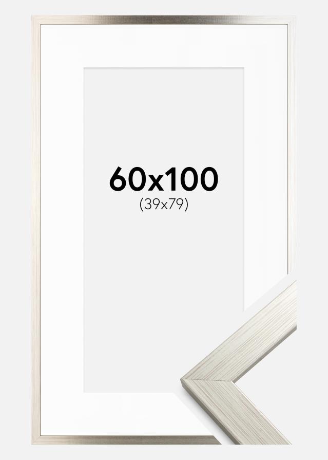 Ramme Silver Wood 60x100 cm - Passepartout Hvid 40x80 cm