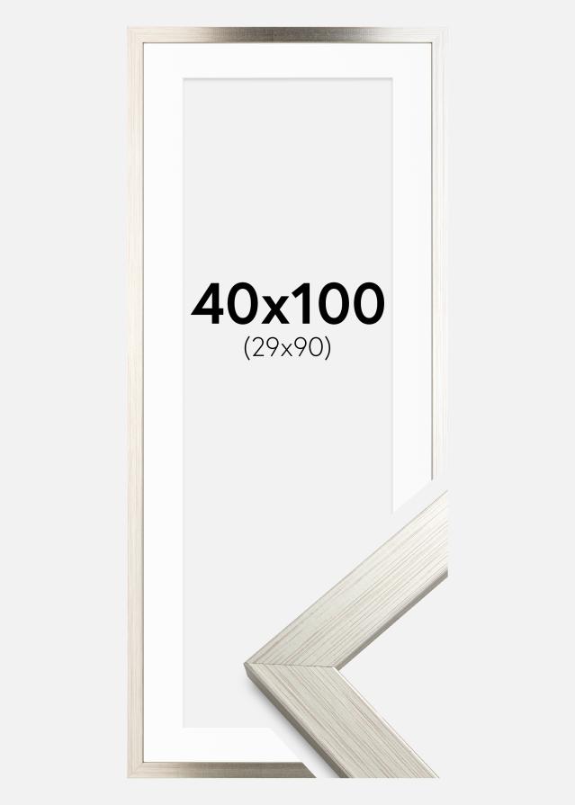 Ramme Silver Wood 40x100 cm - Passepartout Hvid 30x91 cm