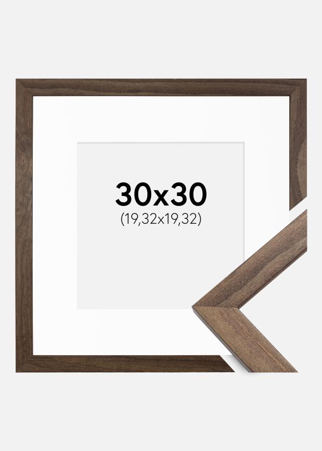 Ramme Stilren Valnød 30x30 cm - Passepartout Hvid 8x8 inches (20,32x20,32 cm)