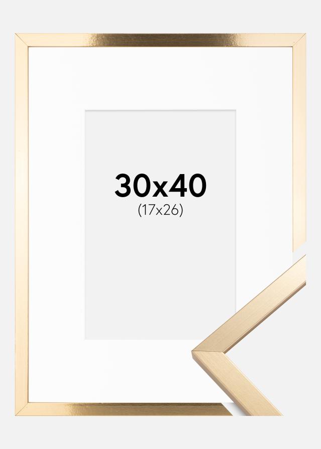 Ramme Trendy Guld 30x40 cm - Passepartout Hvid 18x27 cm