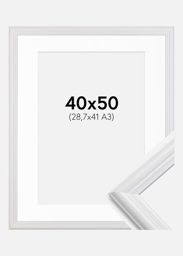 Ramme Siljan Hvid 40x50 cm - Passepartout Hvid 29,7x42 cm (A3)