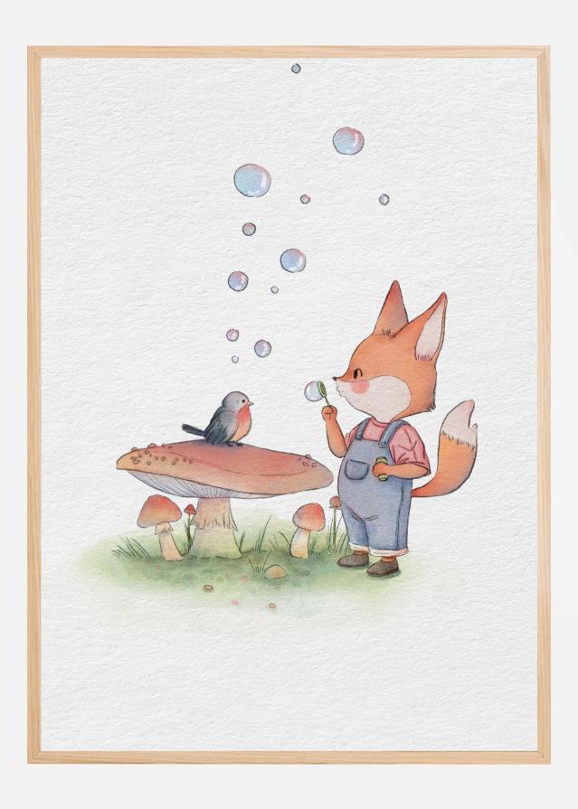 Fox and Bird Illustration Plakat