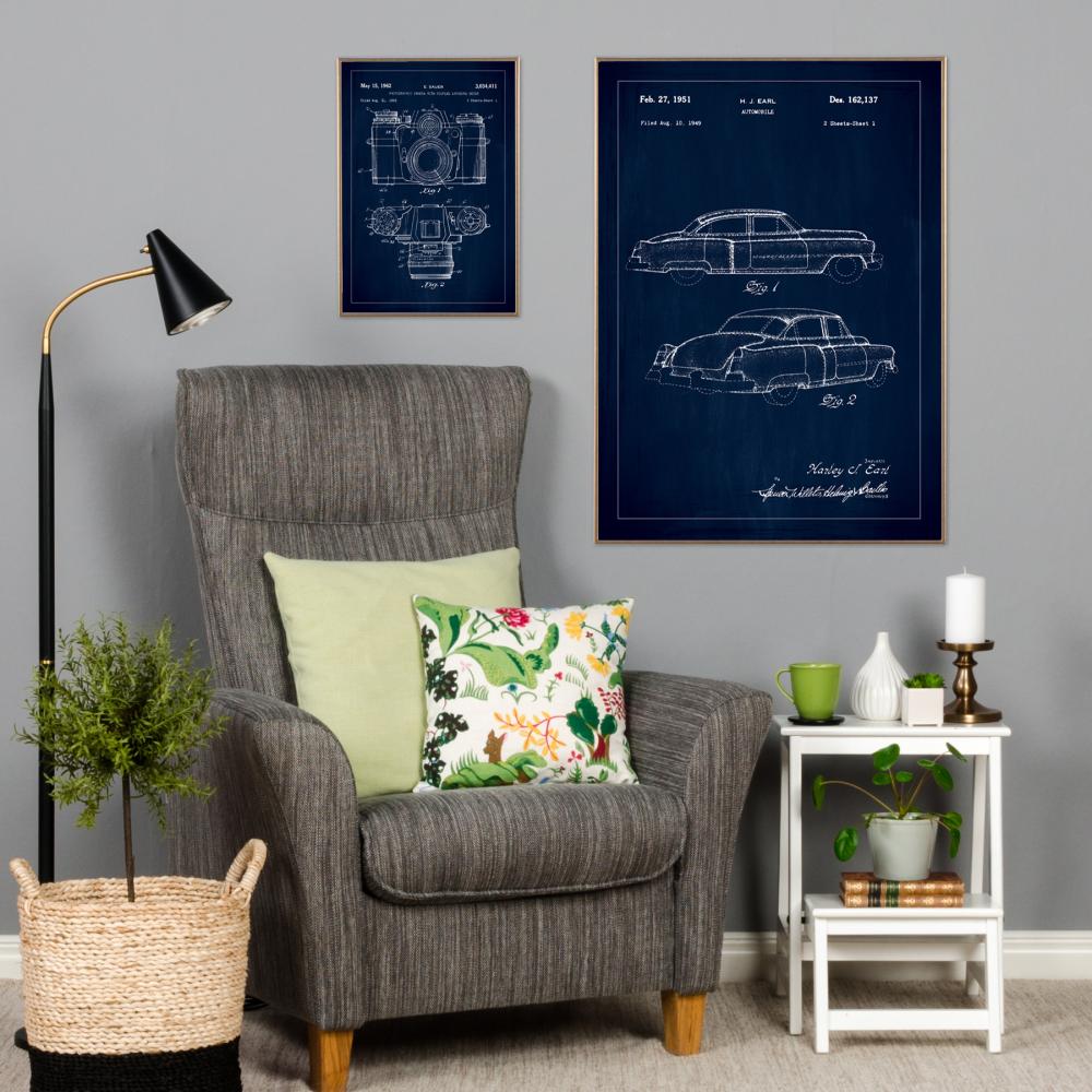 Patenttegning - Cadillac I - Blå Plakat