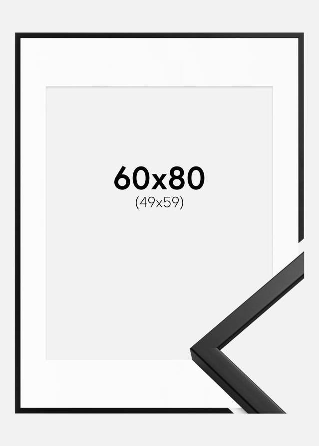 Ramme Oslo Sort 60x80 cm - Passepartout Hvid 50x60 cm