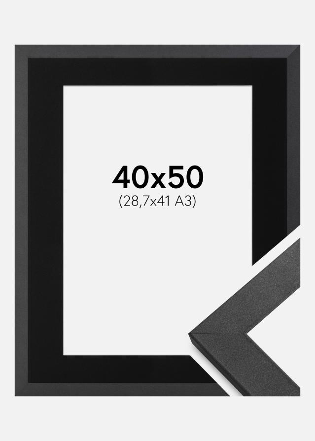 Ramme Graphite Wood 40x50 cm - Passepartout Sort 29,7x42 cm (A3)