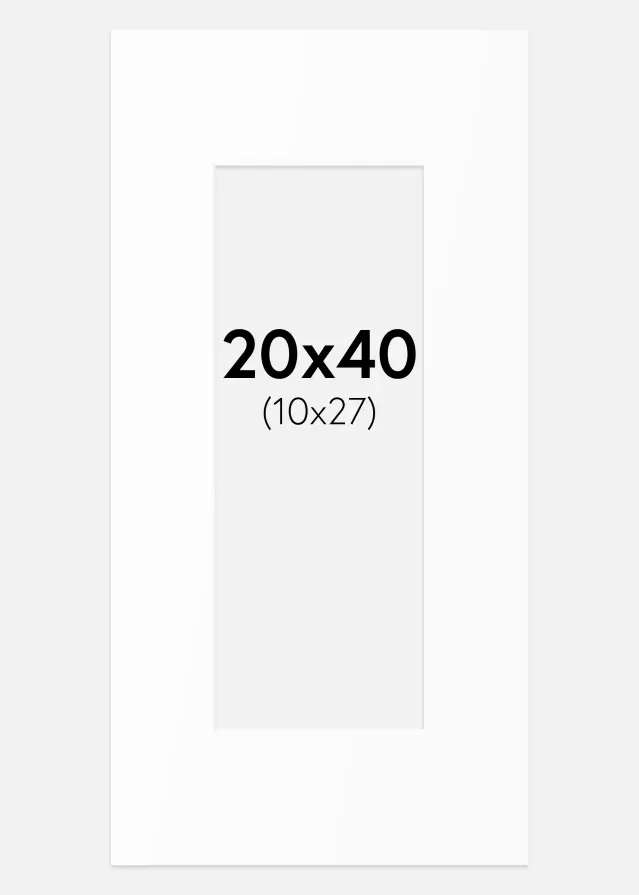 Passepartout Hvid Standard (Hvid kerne) 20x40 cm (10x27)