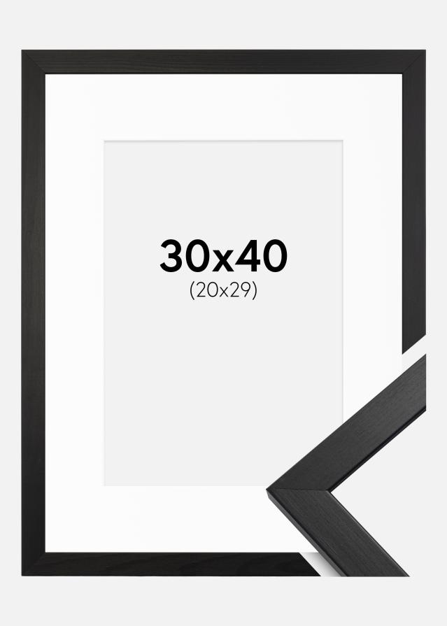 Ramme Stilren Sort 30x40 cm - Passepartout Hvid 21x30 cm