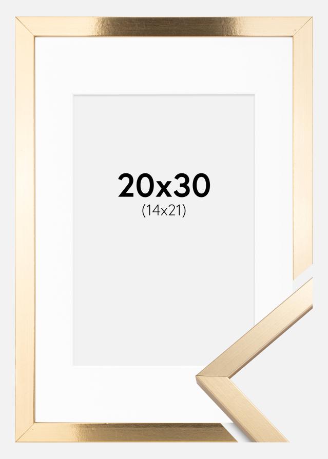 Ramme Trendy Guld 20x30 cm - Passepartout Hvid 15x22 cm