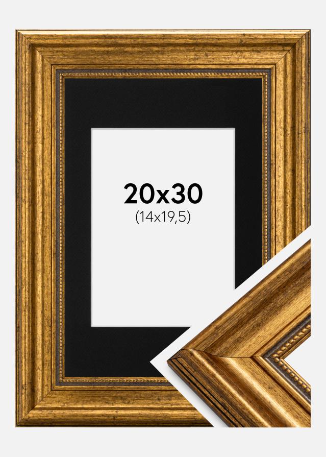 Ramme Rokoko Guld 20x30 cm - Passepartout Sort 15x21 cm (A5)