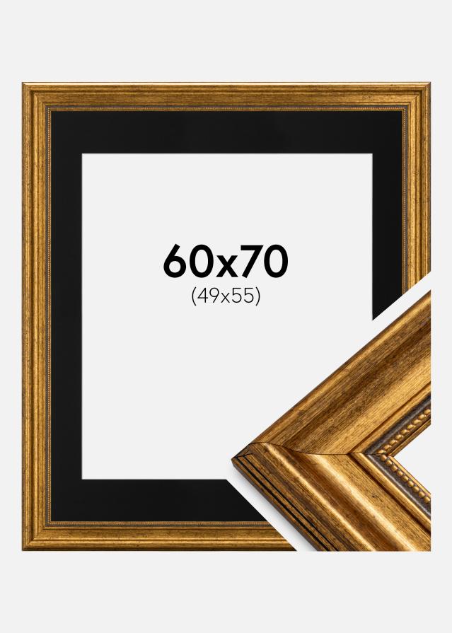 Ramme Rokoko Guld 60x70 cm - Passepartout Sort 50x56 cm