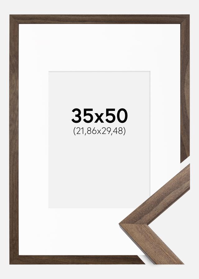 Ramme Stilren Valnød 35x50 cm - Passepartout Hvid 9x12 inches (22,86x30,48 cm)