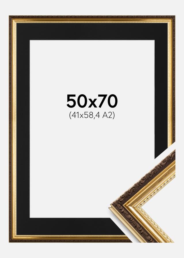 Ramme Abisko Guld 50x70 cm - Passepartout Sort 42x59,4 cm (A2)