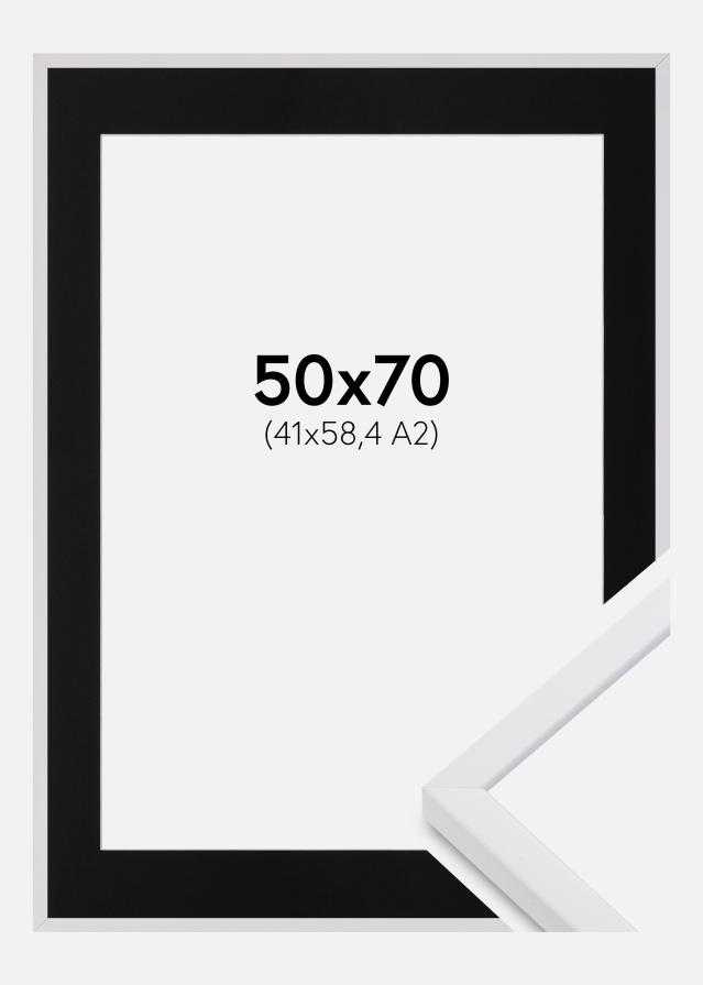 Ramme E-Line Hvid 50x70 cm - Passepartout Sort 42x59,4 cm (A2)