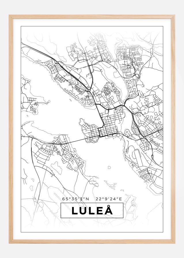 Kort - Luleå - Hvid Plakat