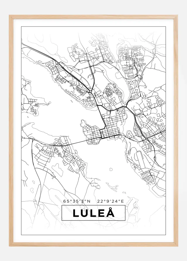 Kort - Luleå - Hvid Plakat