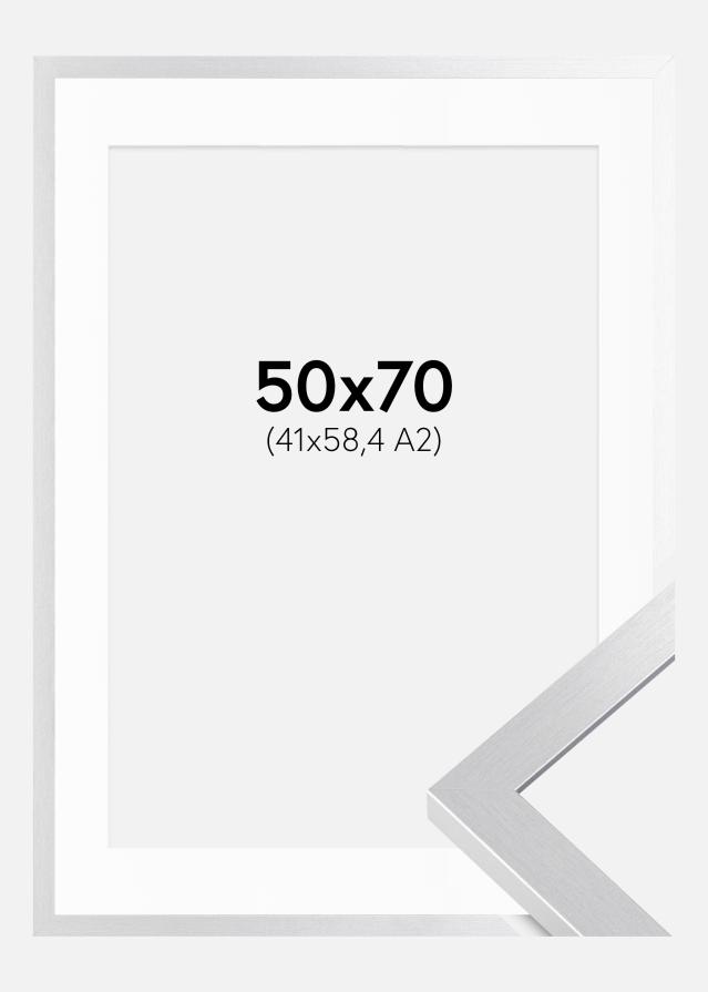 Ramme Selection Sølv 50x70 cm - Passepartout Hvid 42x59,4 cm (A2)