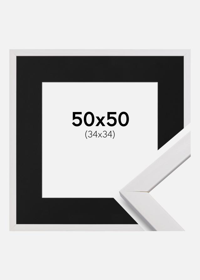 Ramme Stilren Hvid 50x50 cm - Passepartout Sort 35x35 cm