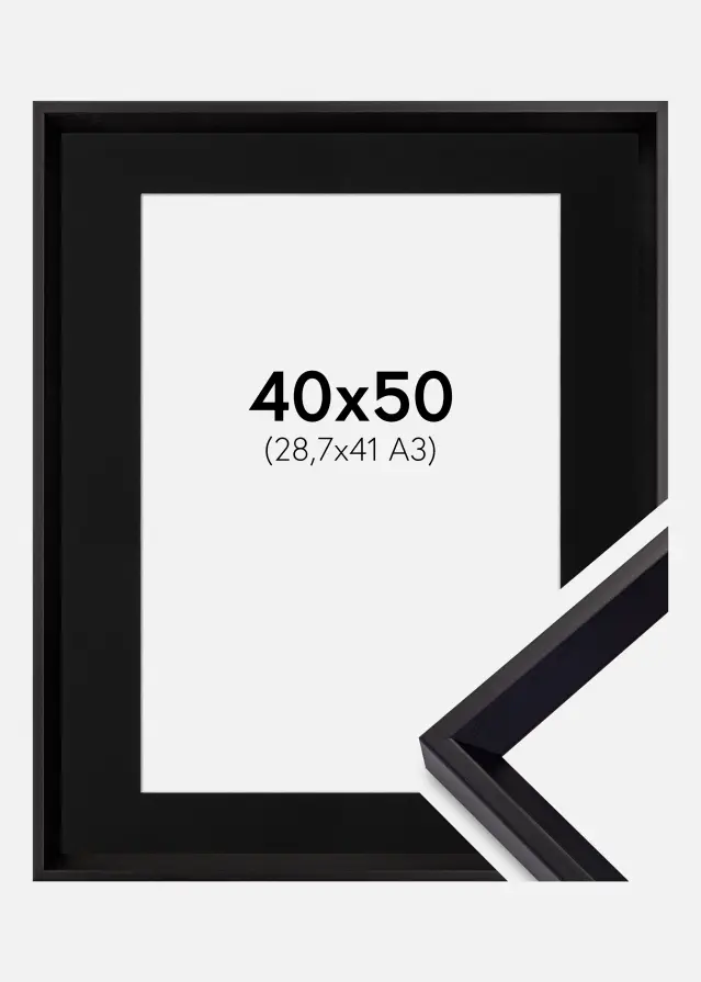 Ramme Globe Sort 40x50 cm - Passepartout Sort 29,7x42 cm (A3)