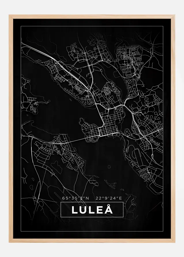 Kort - Luleå - Sort Plakat