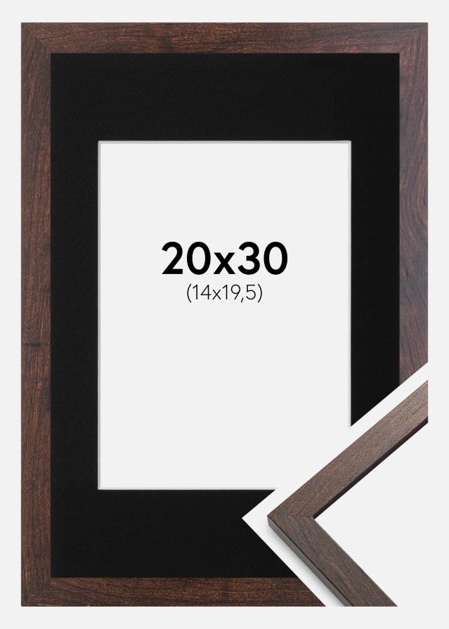 Ramme Trendy Valnød 20x30 cm - Passepartout Sort 15x21 cm (A5)