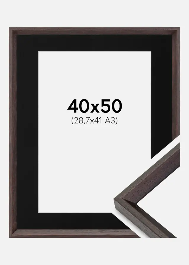 Ramme Globe Espresso 40x50 cm - Passepartout Sort 29,7x42 cm (A3)