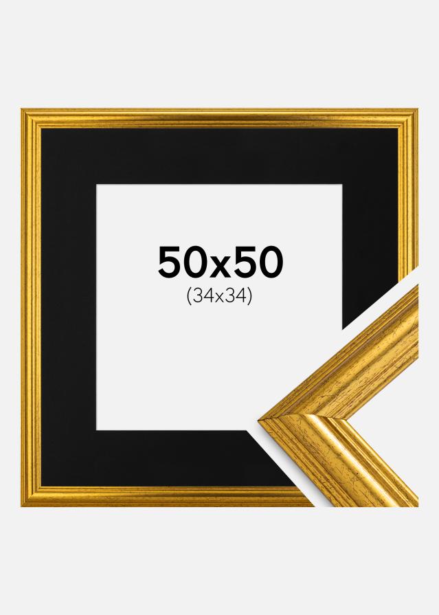 Ramme Västkusten Guld 50x50 cm - Passepartout Sort 35x35 cm
