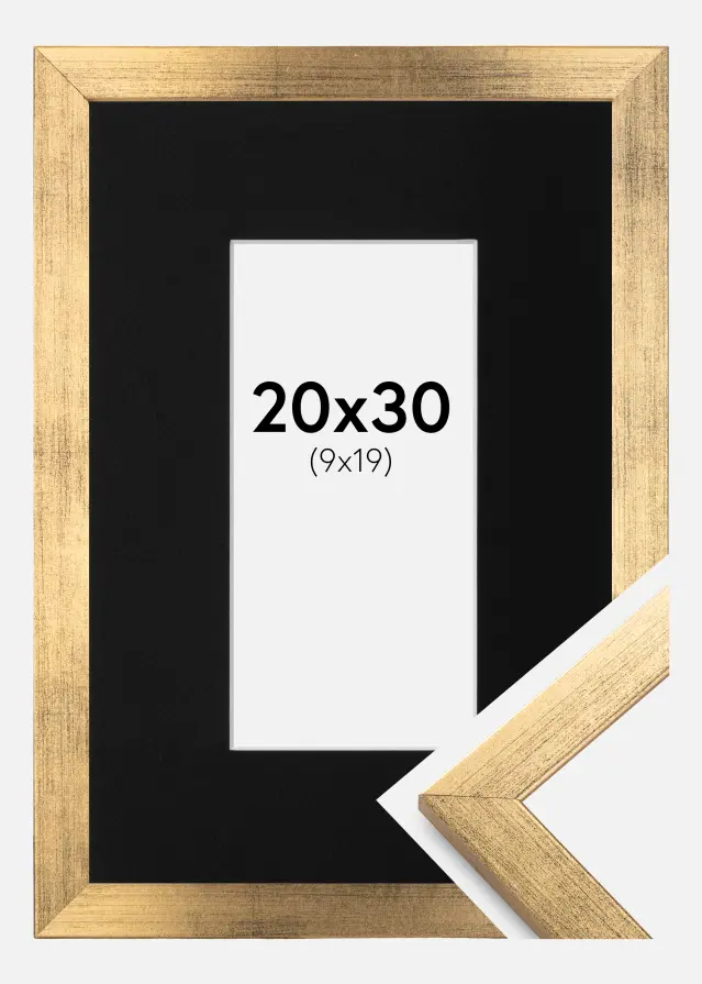 Ramme Stilren Guld 20x30 cm - Passepartout Sort 10x20 cm