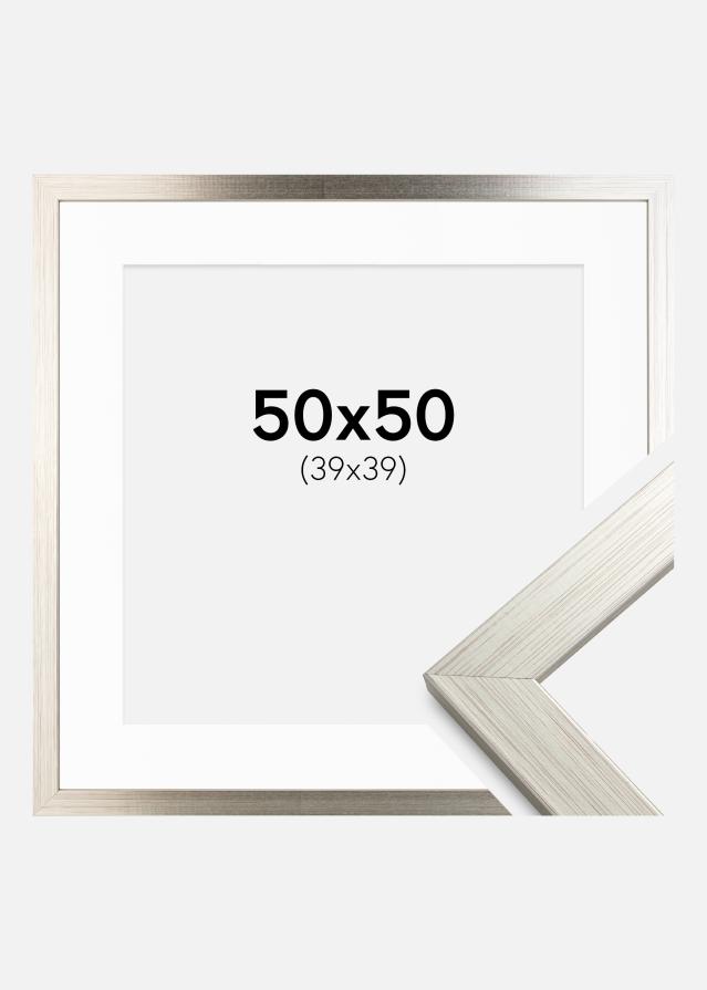 Ramme Silver Wood 50x50 cm - Passepartout Hvid 40x40 cm