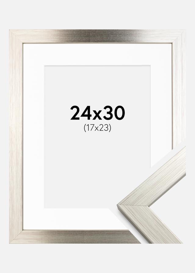 Ramme Silver Wood 24x30 cm - Passepartout Hvid 18x24 cm
