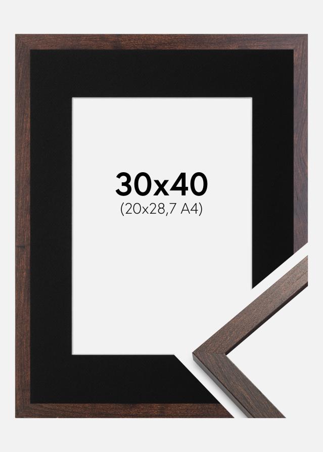 Ramme Trendy Valnød 30x40 cm - Passepartout Sort 21x29,7 cm (A4)