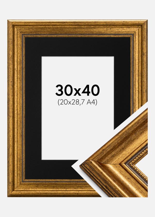 Ramme Rokoko Guld 30x40 cm - Passepartout Sort 21x29,7 cm (A4)