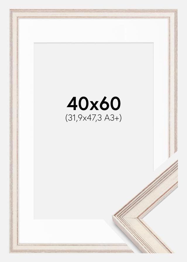 Ramme Shabby Chic Hvid 40x60 cm - Passepartout Hvid 32,9x48,3 cm (A3+)