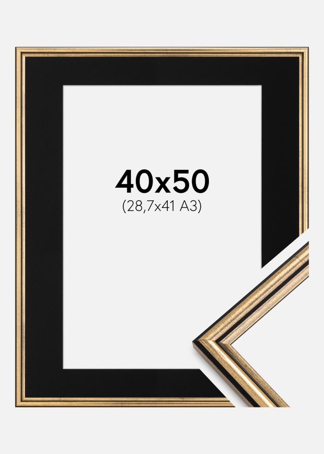 Ramme Horndal Guld 40x50 cm - Passepartout Sort 29,7x42 cm (A3)