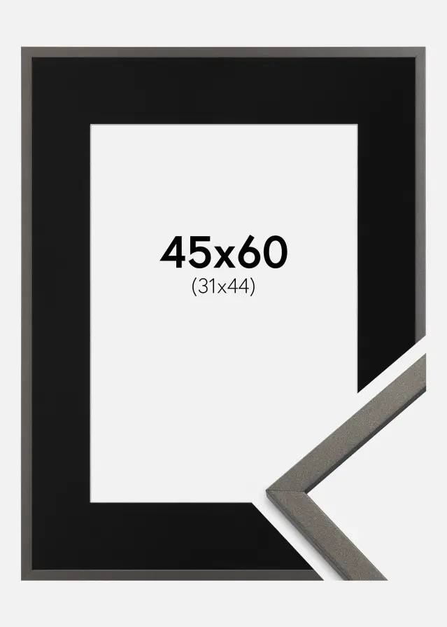 Ramme Edsbyn Grafit 45x60 cm - Passepartout Sort 32x45 cm