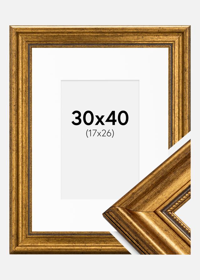 Ramme Rokoko Guld 30x40 cm - Passepartout Hvid 18x27 cm